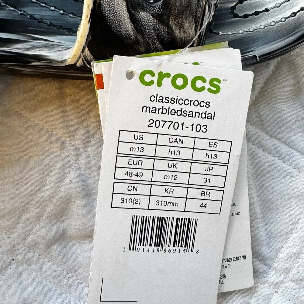 CROCS Men's NEW Classic Marbled Sandal Black and White Double Strap Slide On 13